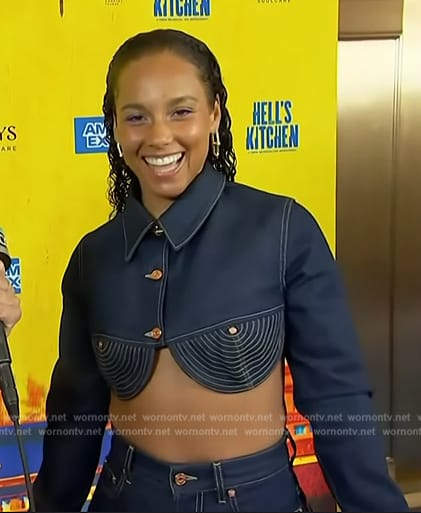 Alicia Key's denim cropped top on Access Hollywood