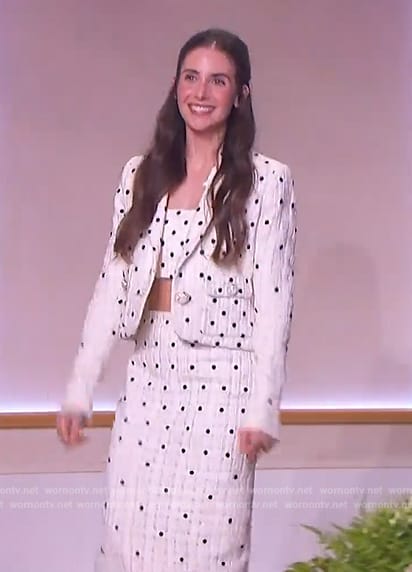 Alison's white tweed blazer and skirt on The Jennifer Hudson Show