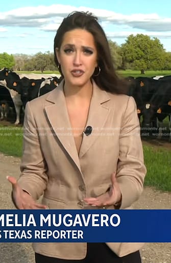 Amelia Mugavero's beige blazer on CBS Evening News