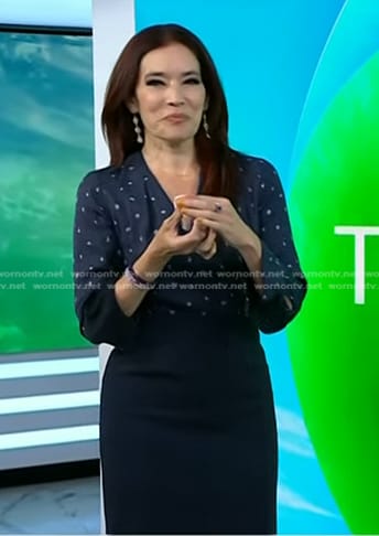 Amy E. Goodman's navy print blouse and pencil skirt on Today