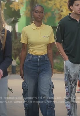 Annika's denim cargo jeans on Grown-ish