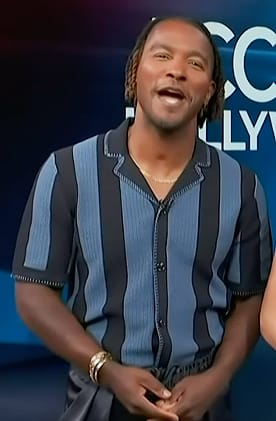 Scott's blue striped shirt on Access Hollywood