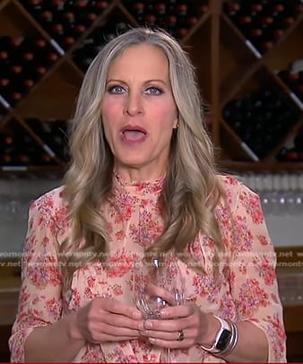 Becky Worley's beige floral ruffle blouse on Good Morning America