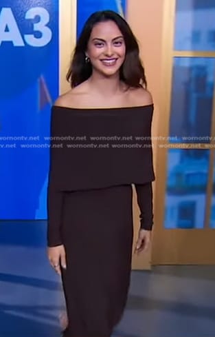 Camila Mendes's brown off-shoulder dress on Good Morning America