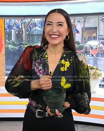 Candice Kumai's black floral blouse on Today