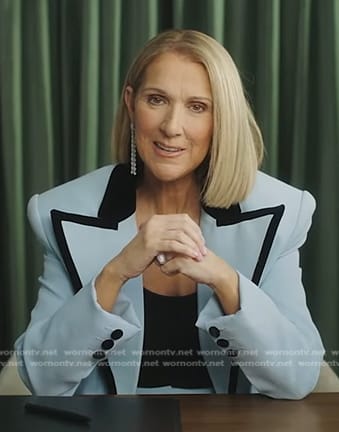 Celine Dion's blue velvet trim blazer on Good Morning America