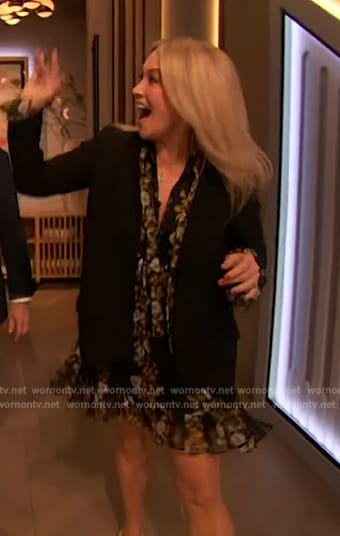 Christine Taylor's black floral print dress on The Drew Barrymore Show