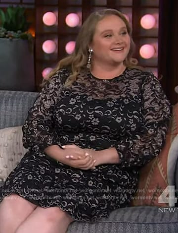 Danielle Macdonald's black floral print dress on The Kelly Clarkson Show