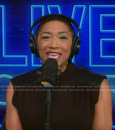 Deja Vu's black mixed media jumpsuit on Live with Kelly and Mark