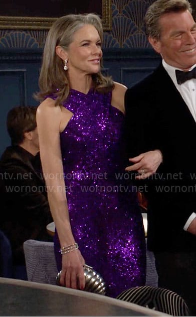 Diane's purple sequin cross-neck gown on The Young and the Restless