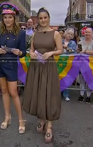 Donna's brown sleeveless midi dress on Today