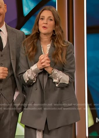 Drew's gray double breasted blazer on The Drew Barrymore Show