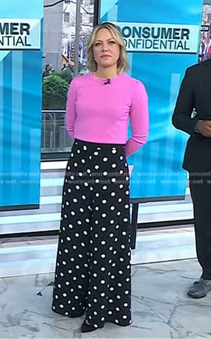 Dylan's pink Sweater and black polka dot pants on Today