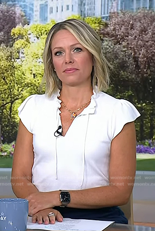 Dylan's white ruffle tie neck top on Today