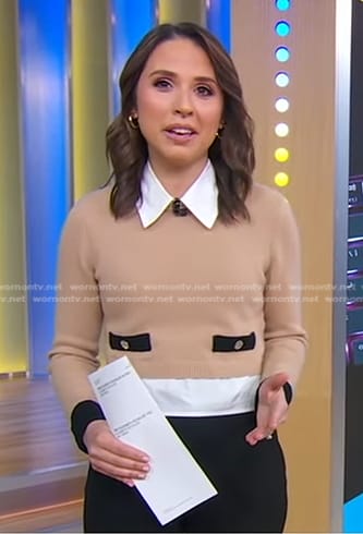 Elizabeth's beige mixed media sweater on Good Morning America