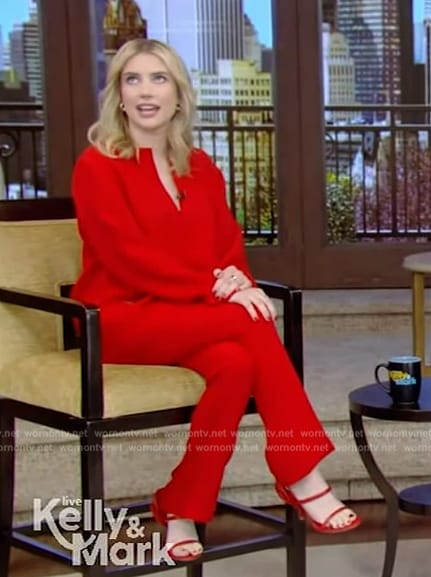Emma Roberts's red sandals on Live with Kelly and Mark