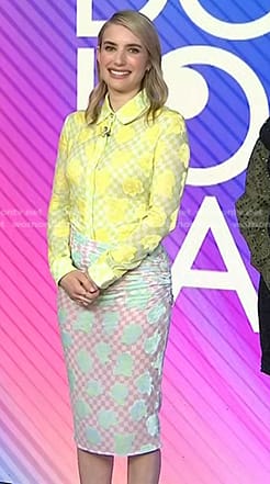 Emma Roberts' yellow floral shirt and skirt on Today