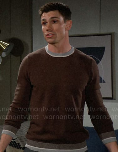 Finn's brown striped trim sweater on The Bold and the Beautiful