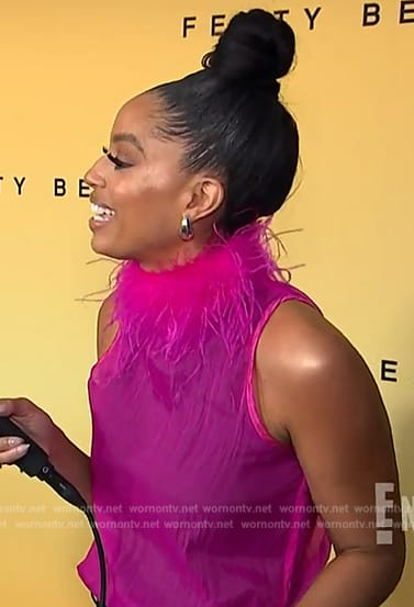 Francesca Amiker's pink feather neck top on E! News