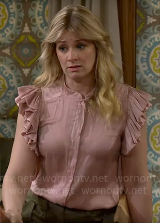 Gemma's pink ruffle sleeve top on The Neighborhood