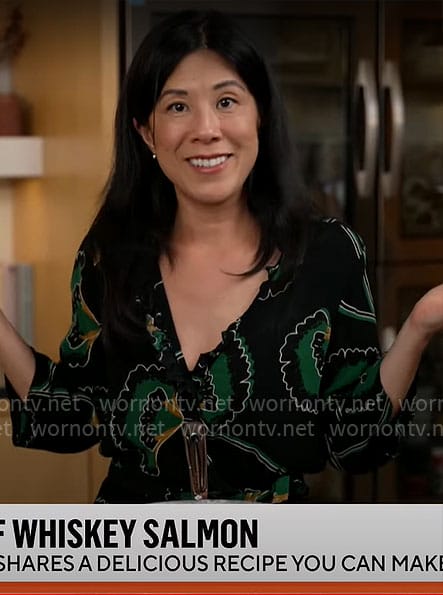 Genevieve Ko's green printed dress on CBS Mornings