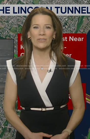 Heather's black contrast trim belted dress on Good Morning America
