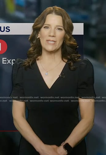 Heather's black puff sleeve v-neck dress on Good Morning America