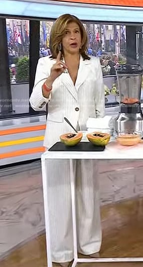 Hoda's white pinstripe blazer and pants on Today