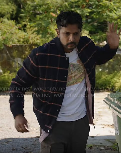 Jay's navy and orange check jacket on Ghosts