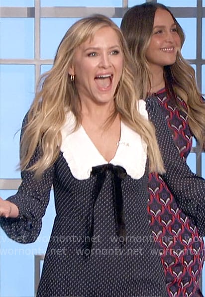 Jessica Capshaw's navy dress with white oversized collar on The Talk