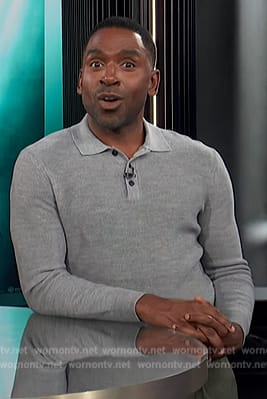 Justin's gray polo sweater on E! News
