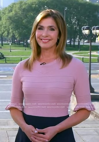 Karen Rogers's pink and navy knit dress on Good Morning America