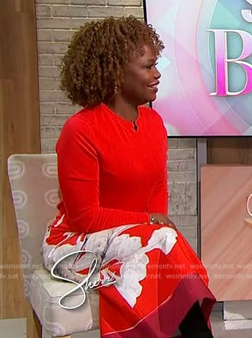 Karine Jean-Pierre's red floral print skirt on Sherri