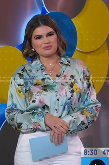 Kathy Buccio's green floral blouse on Good Morning America