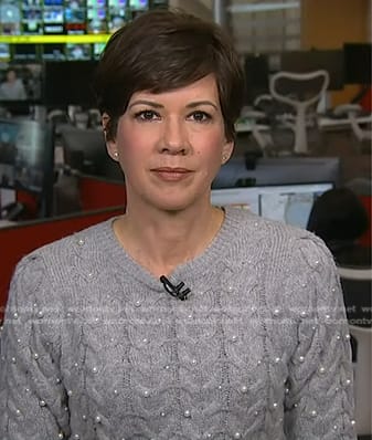 Kelly Cobiella's grey pearl embellished sweater on Today