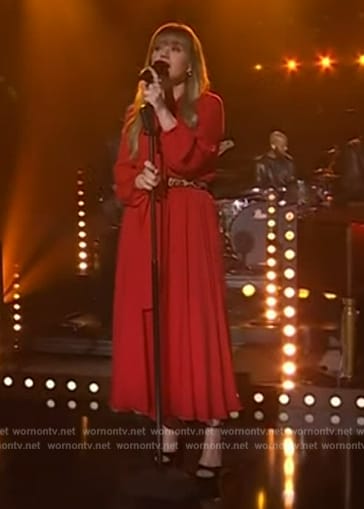 Kelly's red tie neck dress on The Kelly Clarkson Show