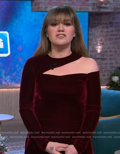 Kelly's red velvet cutout jumpsuit on The Kelly Clarkson Show