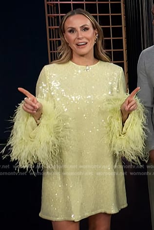 Keltie's yellow sequin feather cuff dress on E! News