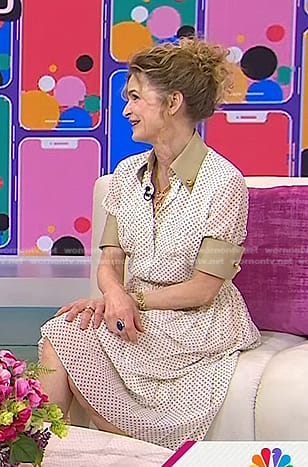 Kyra Sedgwick's beige polka dot dress on Today