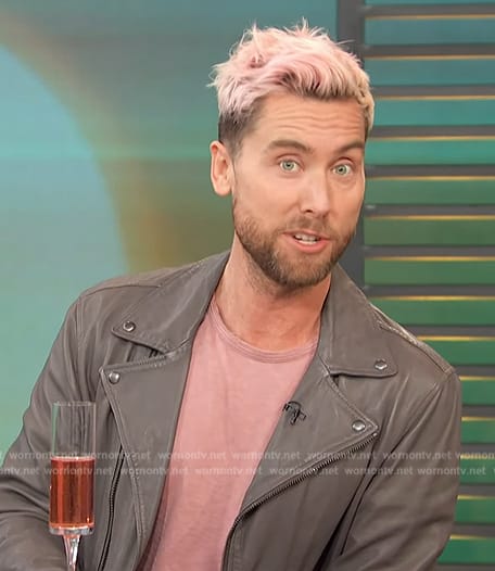 Lance Bass's leather biker jacket on Access Hollywood