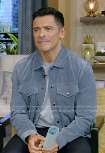 Mark's blue suede button down jacket on Live with Kelly and Mark