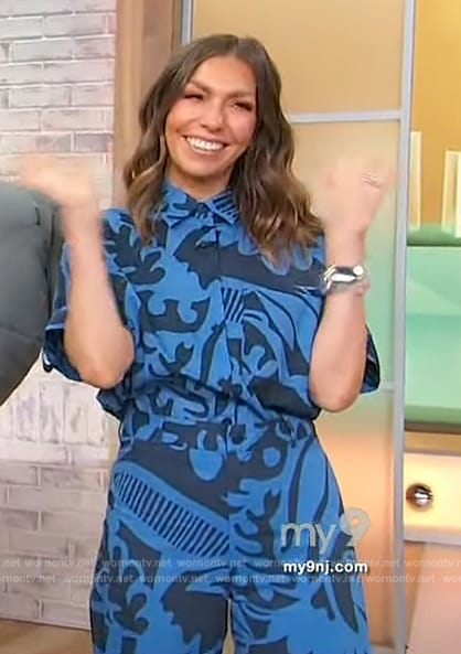 Melissa Garcia's blue printed top and pants on Sherri