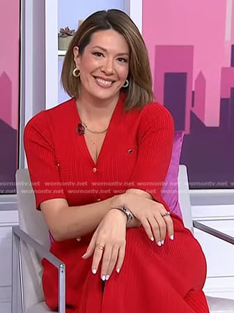 Michelle Collins' red ribbed button front dress on Today