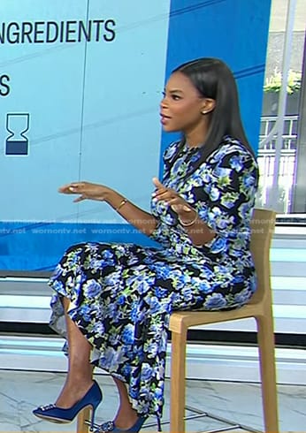 Dr. Michelle Henry's floral print dress and blue satin pumps on Today