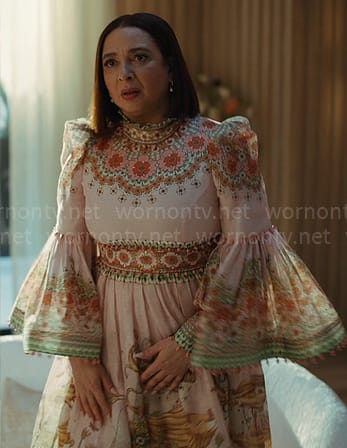 Molly's pink floral bell-sleeve maxi dress on Loot
