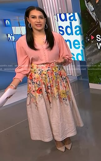 Morgan's pink blouse and floral skirt on NBC News Daily