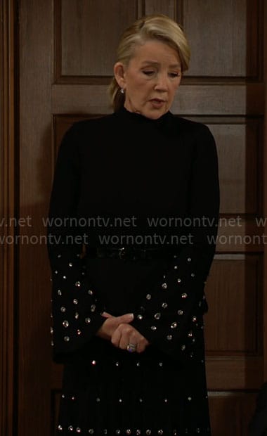 Nikki's black crystal embellished long sleeve midi dress on The Young and the Restless