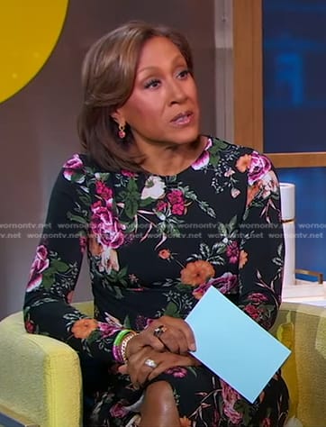 Robin's black floral long sleeve dress on Good Morning America