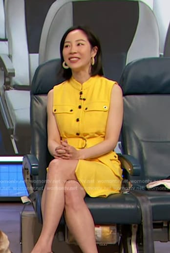 Sara Jane Ho's yellow utility dress on The Drew Barrymore Show