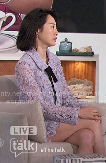 Sara Jane Ho's lavender lace top and skirt set on The Talk